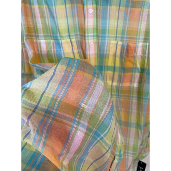RALPH LAUREN Button Up Shirt Pastel Plaid Gauze Semi Sheer Roll Tab 2X - Picture 7 of 11